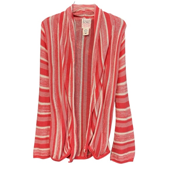 Billabong Small Striped Knit Cardigan Coral Red Lightweight Open Front - Picture 1 of 5